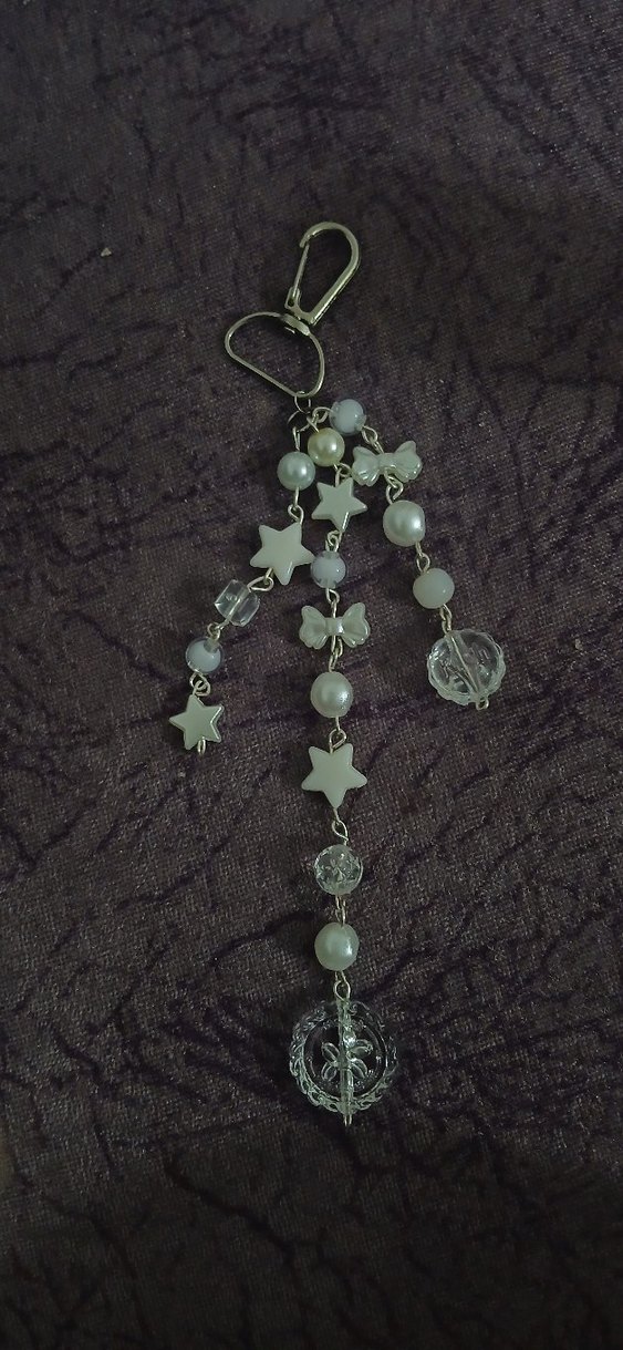 Boncuklu Gri Yıldızlı Anahtarlık veya çanta charmı - Görsel 2