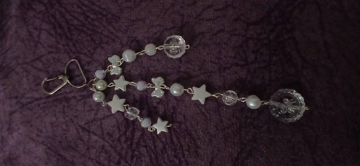 Boncuklu Gri Yıldızlı Anahtarlık veya çanta charmı - Görsel 3