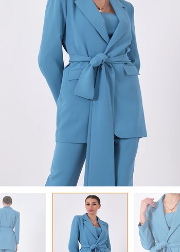 Bebe mavi Kuşaklı Kadın Takım Elbise - Görsel 2