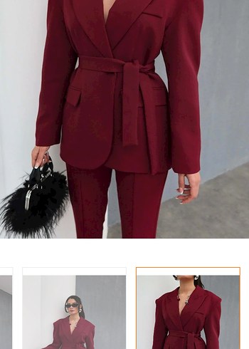 Bordo Kemerli Kadın İş Takımı - Görsel 3