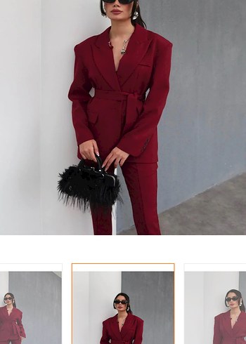 Bordo Kemerli Kadın İş Takımı - Görsel 2