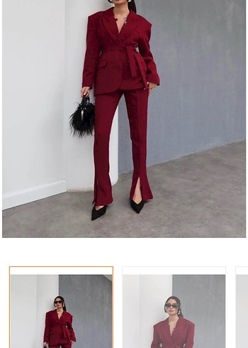 Bordo Kemerli Kadın İş Takımı - Görsel 4