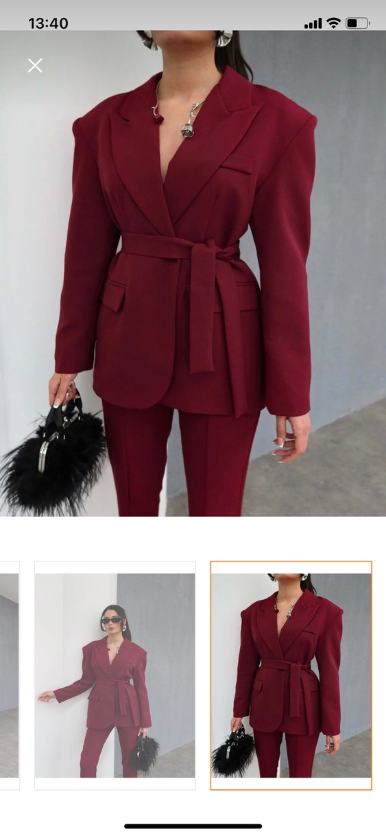 Bordo Kemerli Kadın İş Takımı - Görsel 3