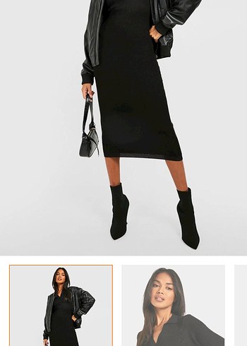 Siyah triko elbise - Görsel 3