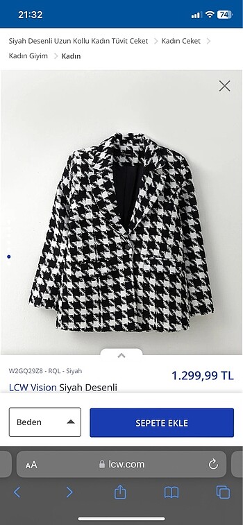 m Beden Lcw Astarlı Tüvit Ceket