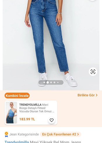 38 Beden kırmızı Renk Mavi Yüksek Bel Mom Jean