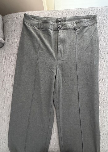 PULL bear Gri Midi Keten Kadın Pantolon - Görsel 4