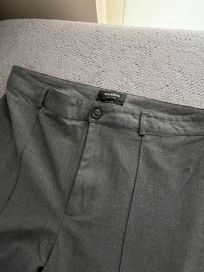 PULL bear Gri Midi Keten Kadın Pantolon - Görsel 3