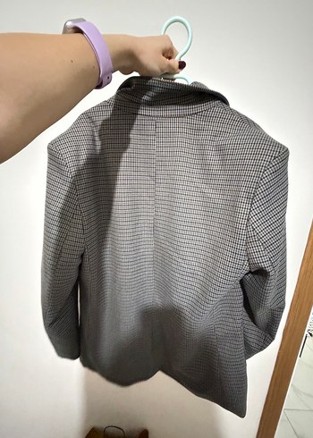 Pull&Bear Gri Ekose Düğmeli Kadın Blazer Ceket - Görsel 5