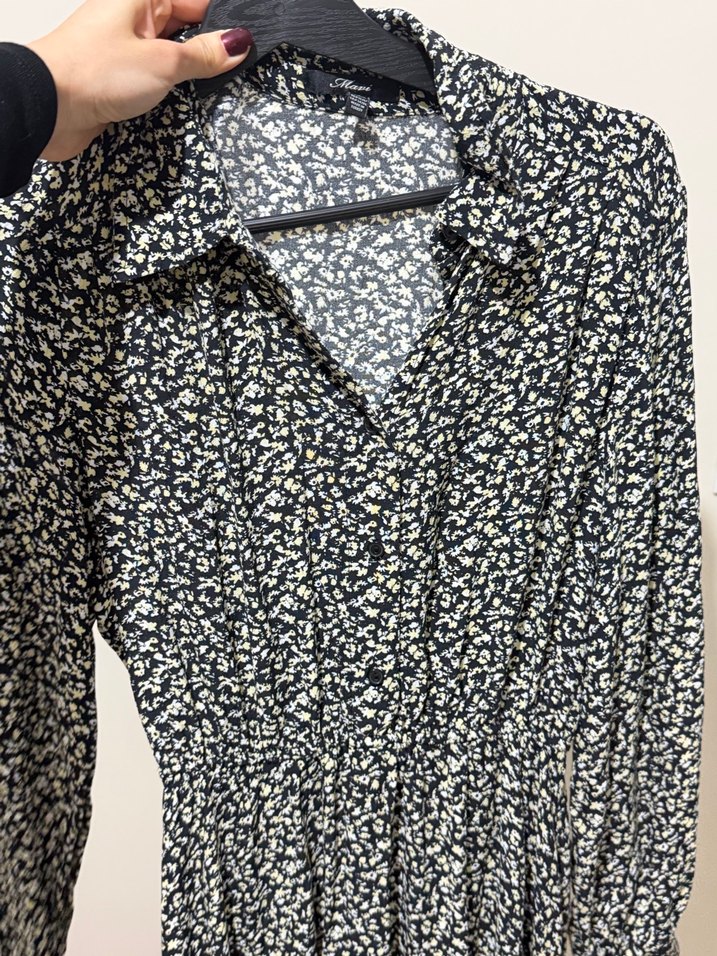 MAVİ Gri Çiçek Desenli V Yaka Kadın Elbise - Görsel 2