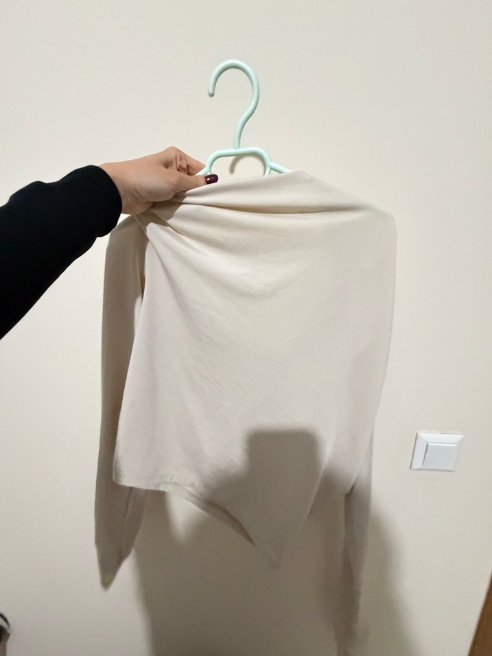 Krem Straplez Uzun Kollu Kadın Bluz - Görsel 3