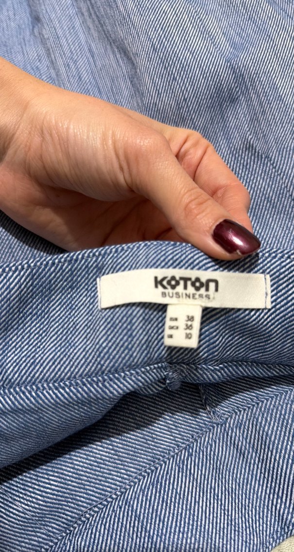 Koton ŞORT ETEK Kadın Mavi Pilili Keten Midi Etek - Görsel 2