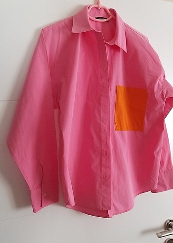Düğmeli Pembe Kadın Gömlek