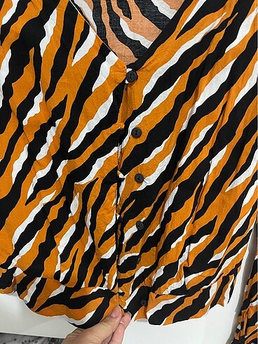 xs Beden turuncu Renk Zebra desen gömlek