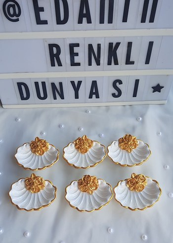 Altın detaylı siyah beyaz çiçek desenli tabak set lokumluk - Görsel 6