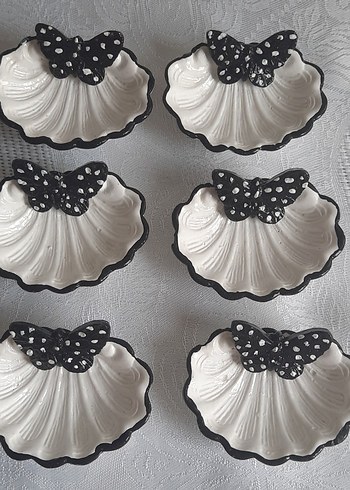 Altın detaylı siyah beyaz çiçek desenli tabak set lokumluk - Görsel 13