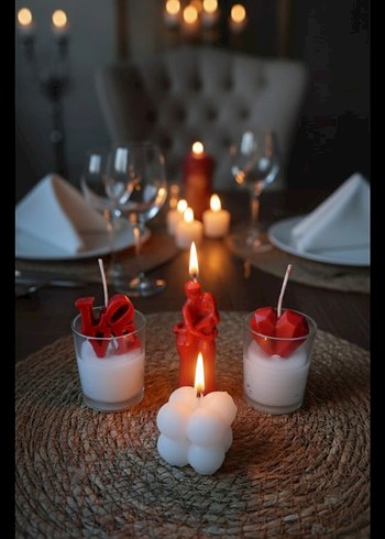 Beyaz ve Kırmızı Mum Seti - Görsel 2