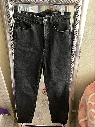 Antrasit rengi mom denim jean