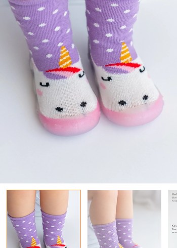 Kızlar için Mor Örgü Unicorn Ev Terliği - Görsel 3