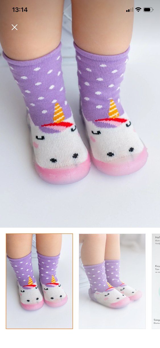 Kızlar için Mor Örgü Unicorn Ev Terliği - Görsel 3