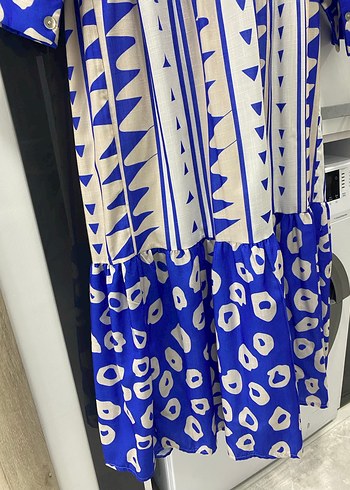 Mavi Bohem Uzun Desenli Elbise - Görsel 2