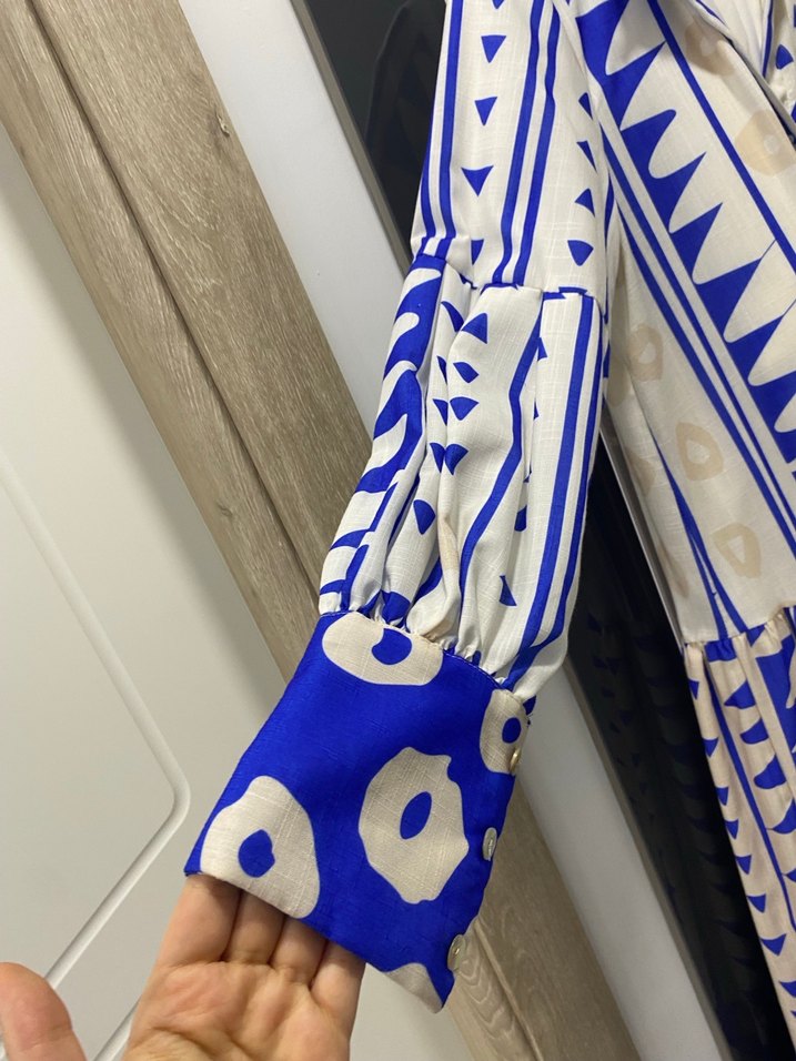 Mavi Bohem Uzun Desenli Elbise - Görsel 3