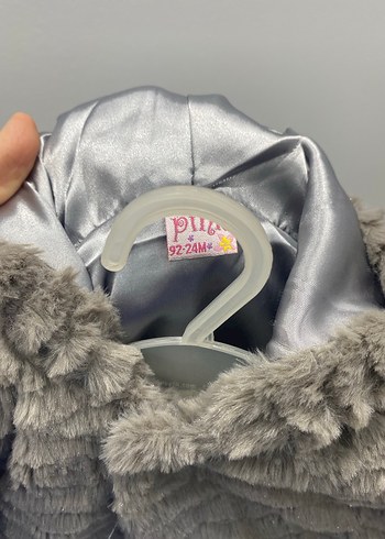 Kız Çocuk Gri Kürklü Zebra Desenli Mont - Görsel 2