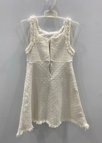 Beyaz Örgü Kız Elbisesi V Yaka - Görsel 3