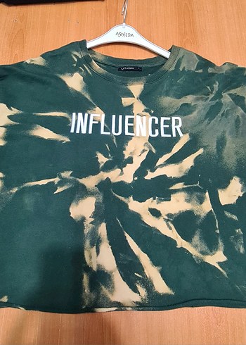 l Beden yeşil Renk Kadın Yeşil Batik Desenli Uzun Kollu Sweatshirt