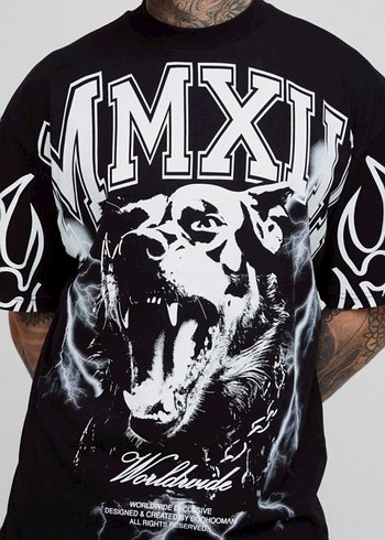 Siyah Baskılı Oversize Erkek Tişört - Görsel 8