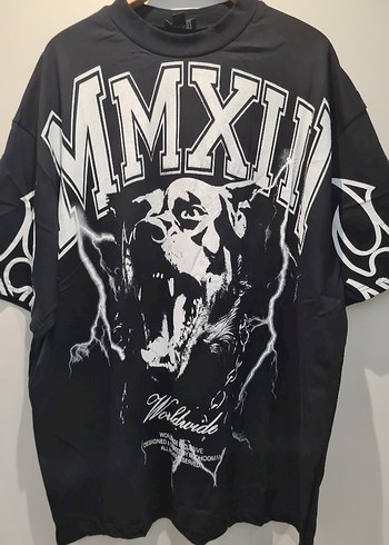 Siyah Baskılı Oversize Erkek Tişört - Görsel 4