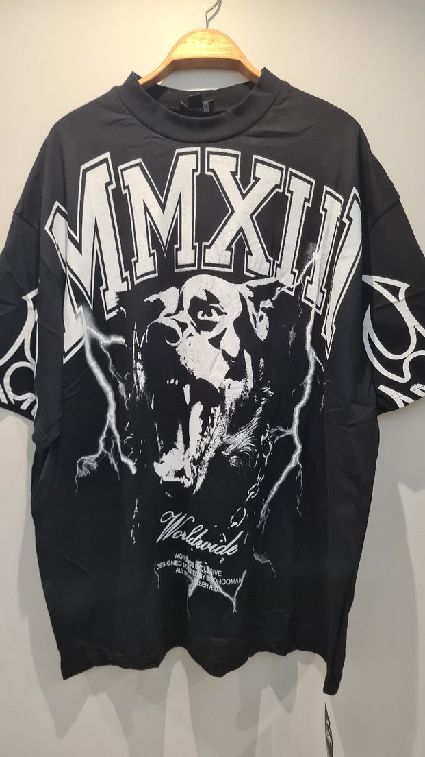 Siyah Baskılı Oversize Erkek Tişört - Görsel 4