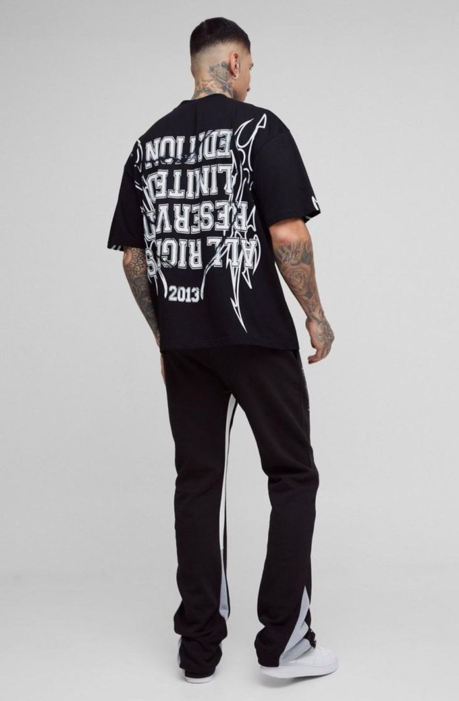 Siyah Baskılı Oversize Erkek Tişört - Görsel 3