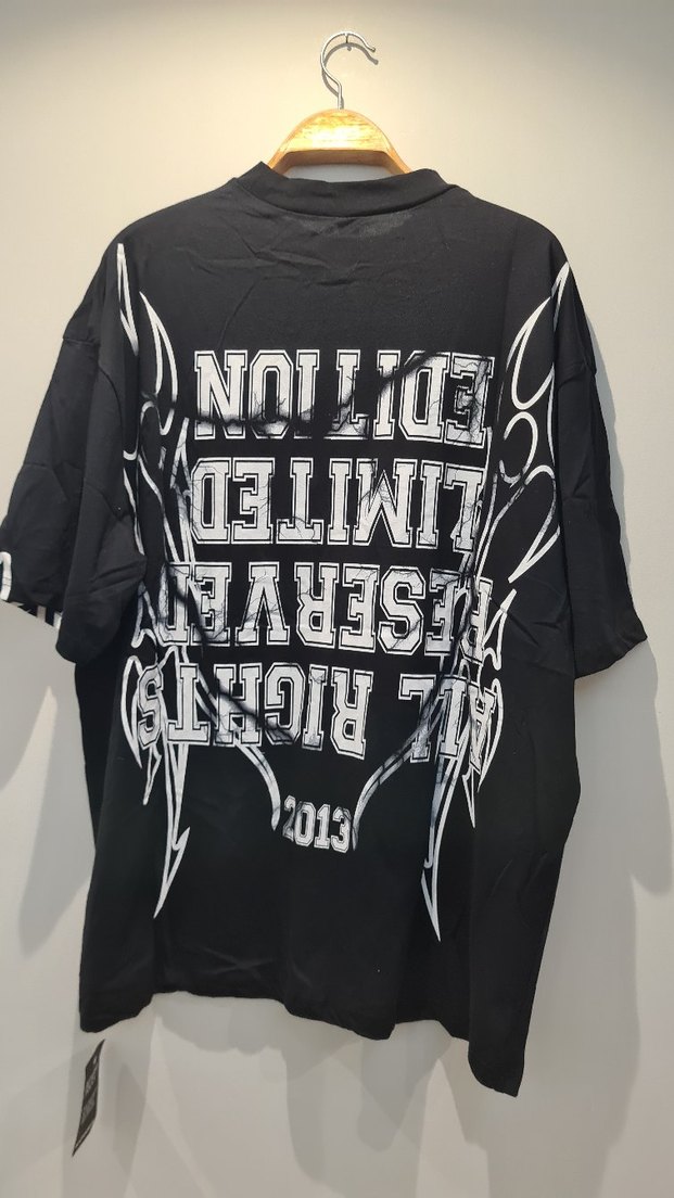 Siyah Baskılı Oversize Erkek Tişört - Görsel 5