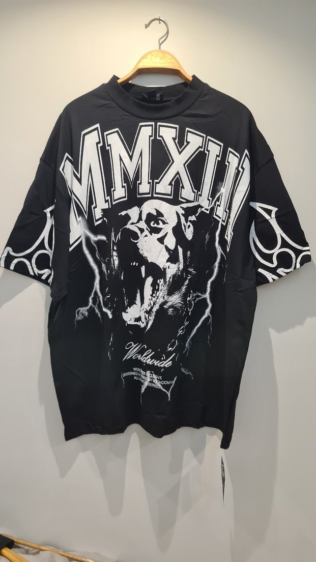 Siyah Baskılı Oversize Erkek Tişört - Görsel 2