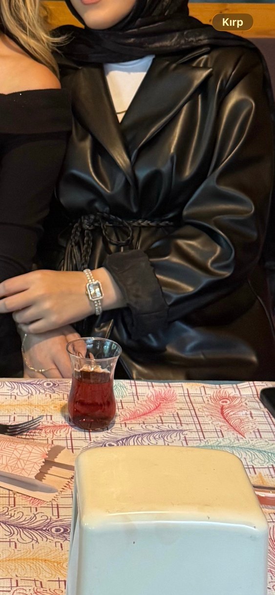 Kadın Siyah Deri Kemerli Ceket - Görsel 3