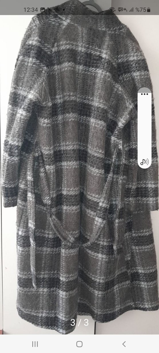 Kahve Ekose Desenli Kadın Uzun Örgü Kaban - Görsel 3