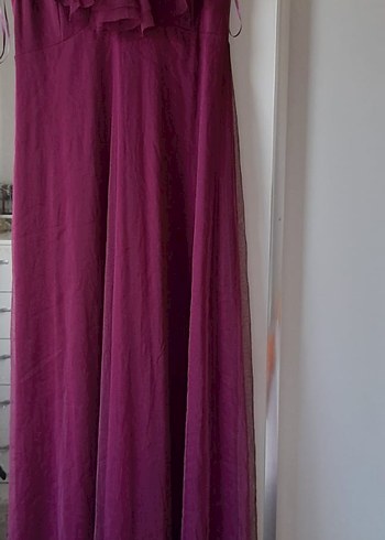 Mor V Yakalı Uzun Fırfırlı Kadın Abiye Elbise - Görsel 2