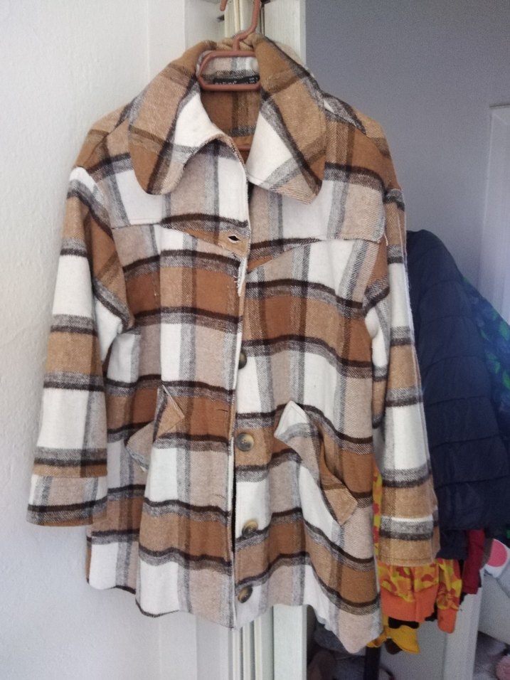 Kahverengi Ekose Kadın Düğmeli Gömlek - Görsel 3