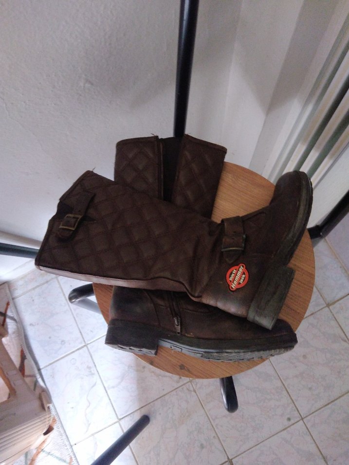 Kahverengi Deri Biker Dizüstü Botlar - Görsel 4