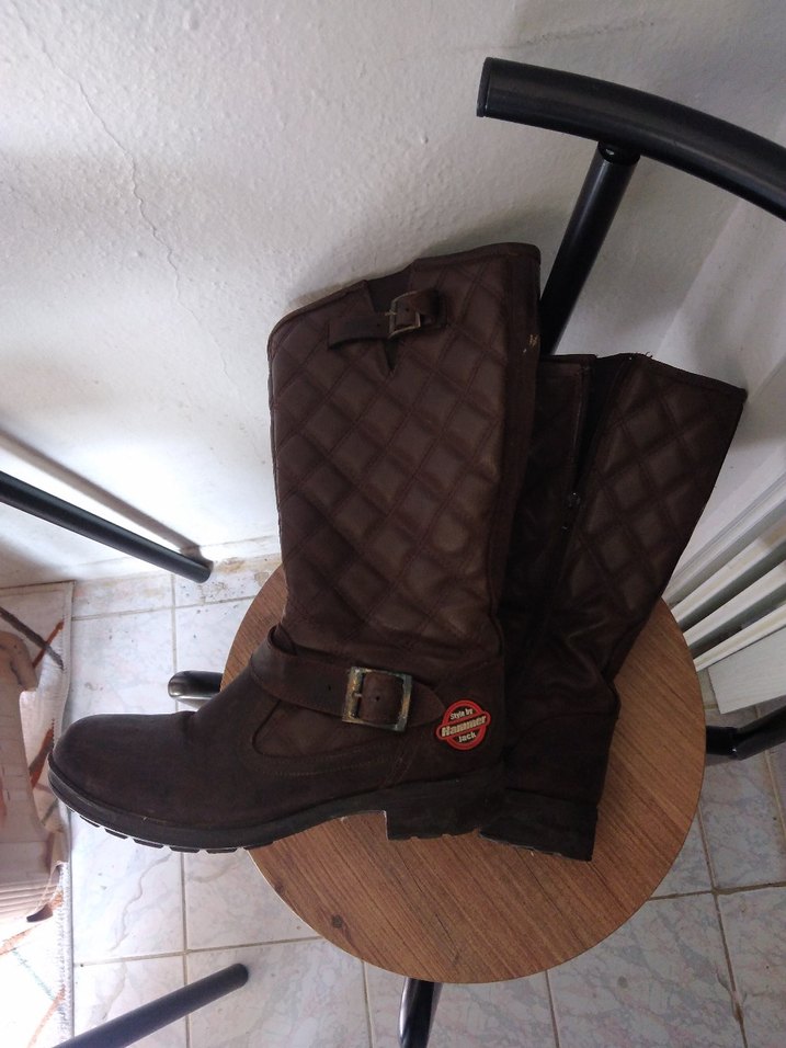 Kahverengi Deri Biker Dizüstü Botlar - Görsel 3