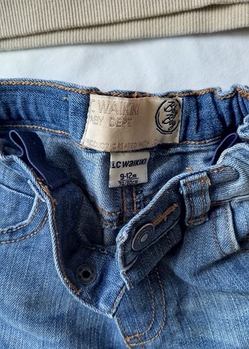 1 Yaş Beden mavi Renk Baskılı Sweatshirt ve Düğmeli Kot Pantolon Seti