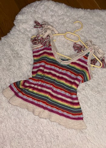 Bohem vintage Renkli Örgü Askılı üst