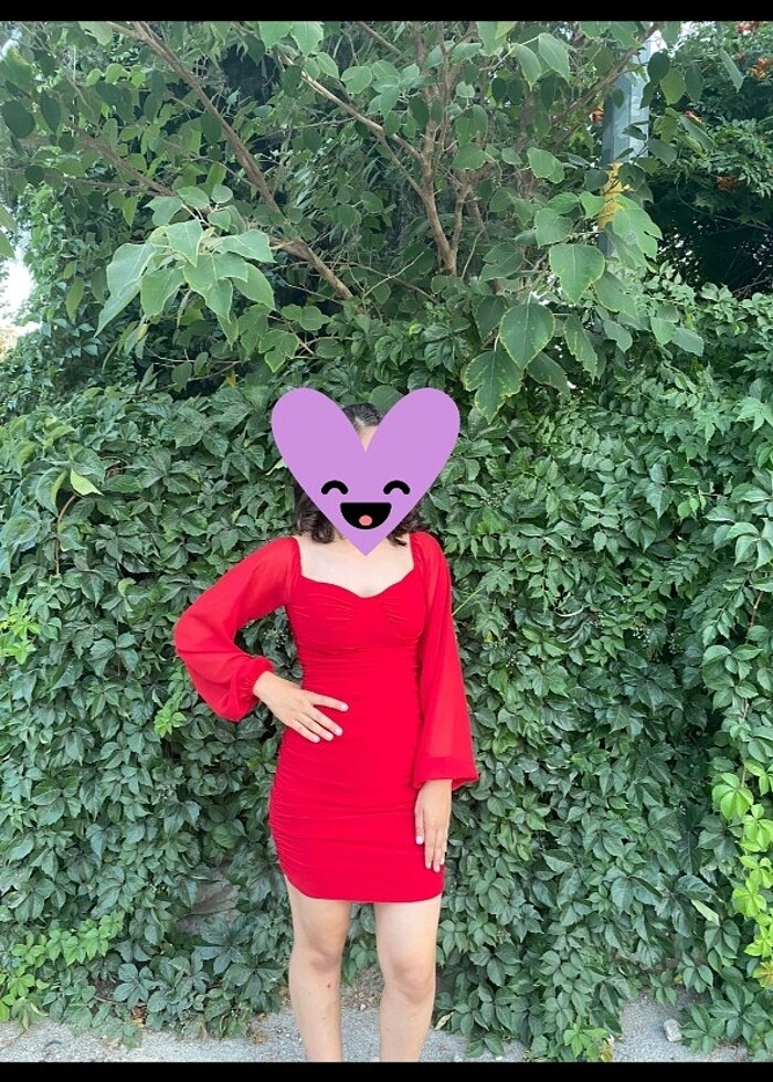 Kırmızı uzun kol( tül) elbise  - Görsel 2