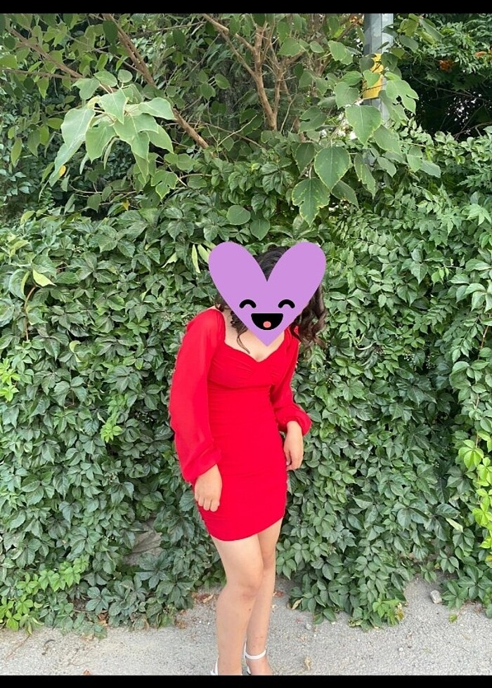 Kırmızı uzun kol( tül) elbise  - Görsel 3