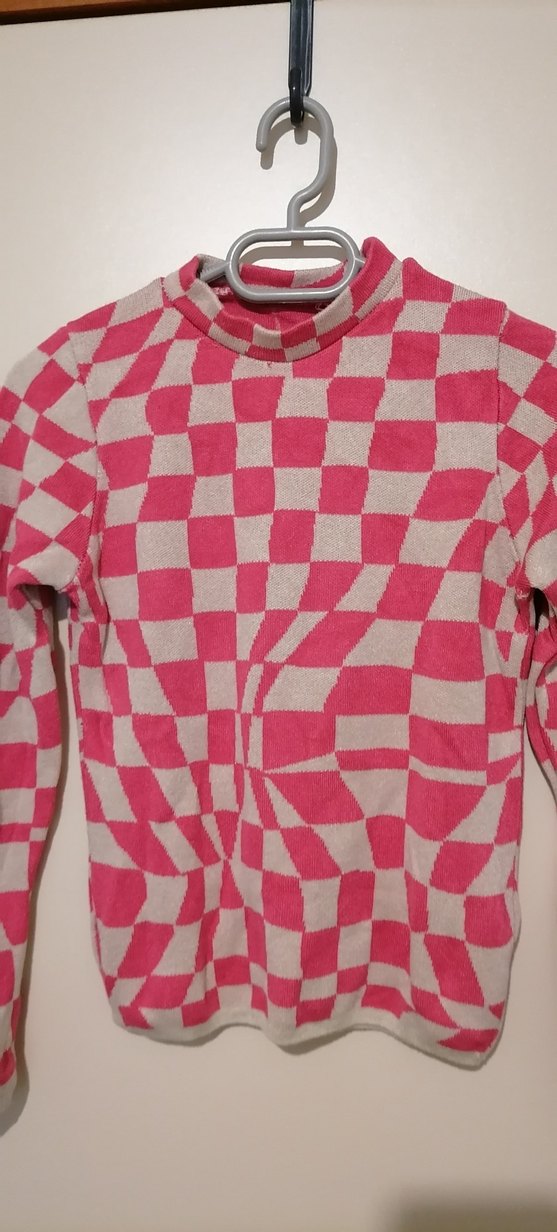 Pembe Kareli Boğazlı Kadın Kazak - Görsel 2