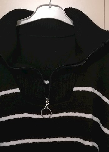 Çizgili Yarım Boğazlı Kadın Triko Elbise - Görsel 4