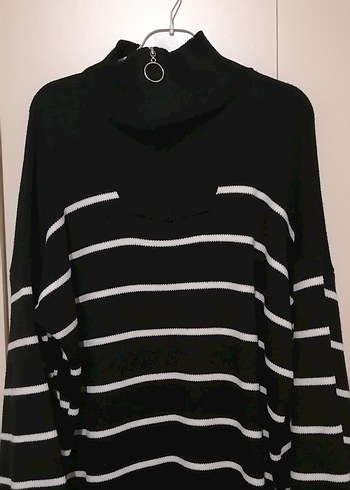 Çizgili Yarım Boğazlı Kadın Triko Elbise - Görsel 2