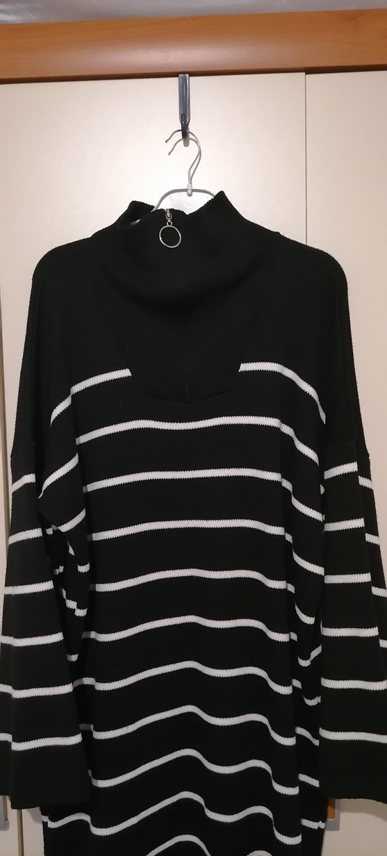 Çizgili Yarım Boğazlı Kadın Triko Elbise - Görsel 2