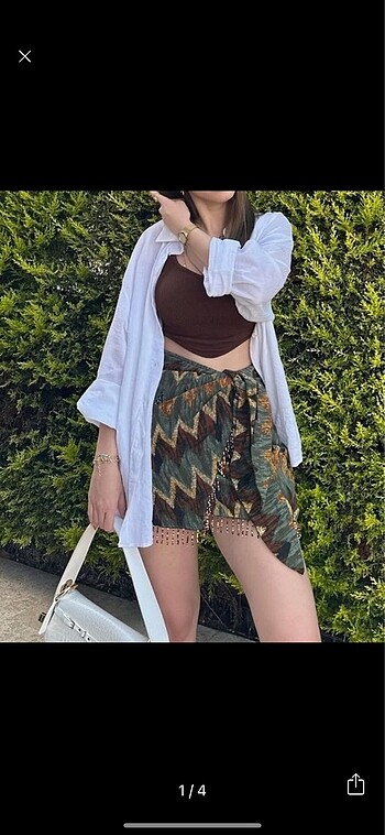 Zara model boncuklu keten etek